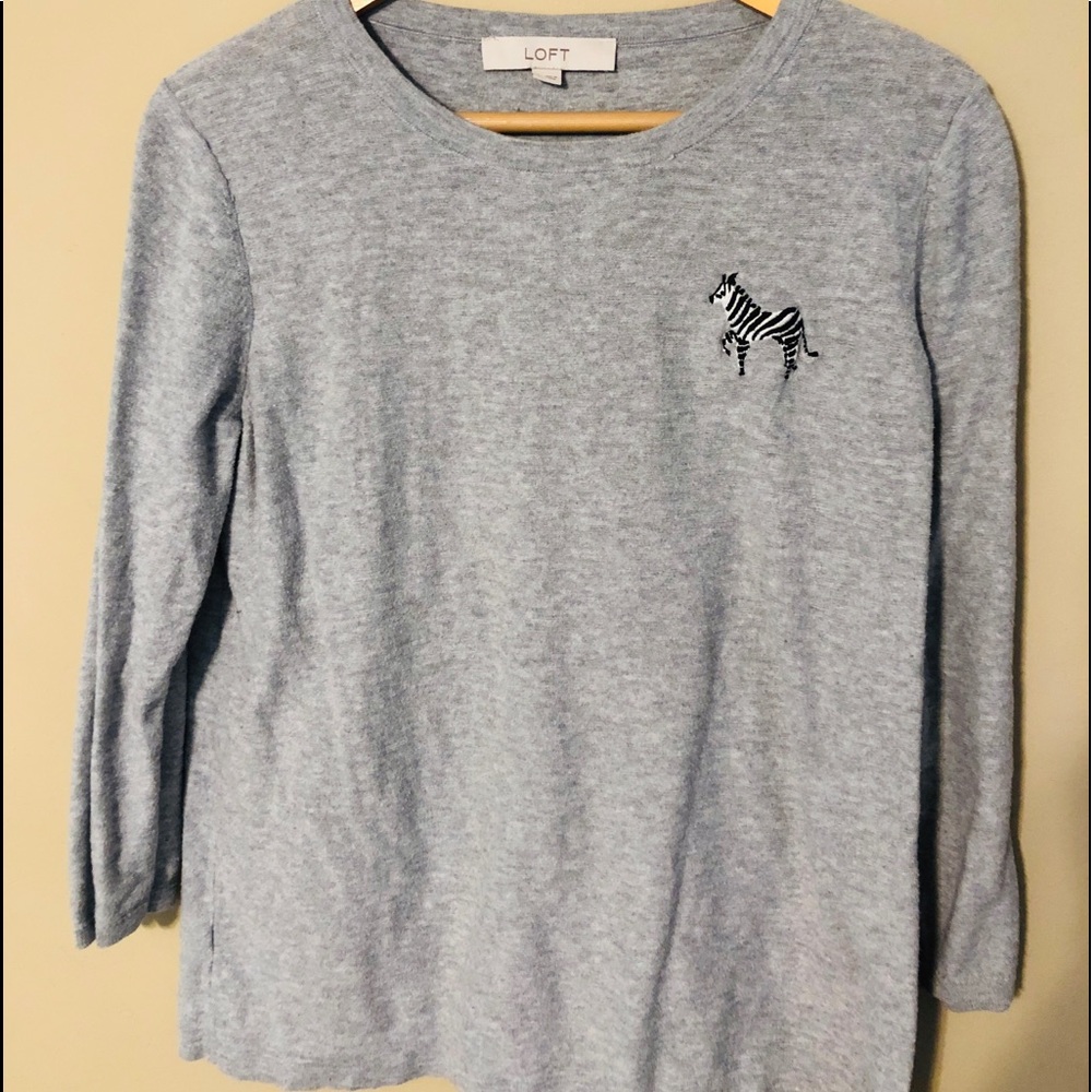 Loft Gray Sweater with Zebra Patch
